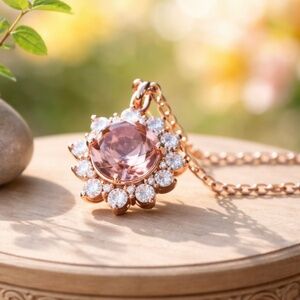 Pale Pink Morganite Pendant Handcrafted in 18K Rose Gold Vermeil, May Alternate